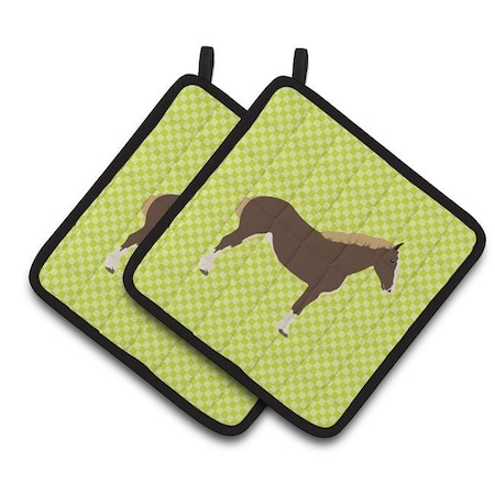 Carolines Treasures BB7732PTHD Percheron Horse Green Pair Of Pot Holders